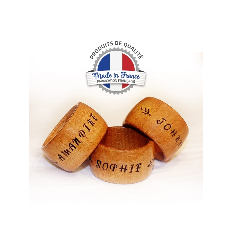 Rond de serviette bois avec prénom personnalisable made in France