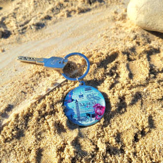 Porte clés rond brillant - Île de Ré