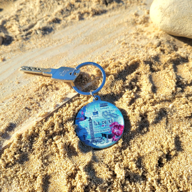 Porte clés rond brillant - Île de Ré