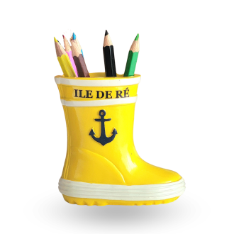 Pot à crayons botte de pêche jaune Île de Ré