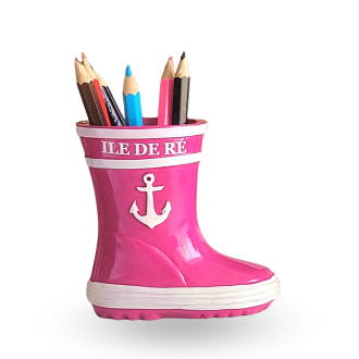 Pot à crayon botte de pêche rose ile de re