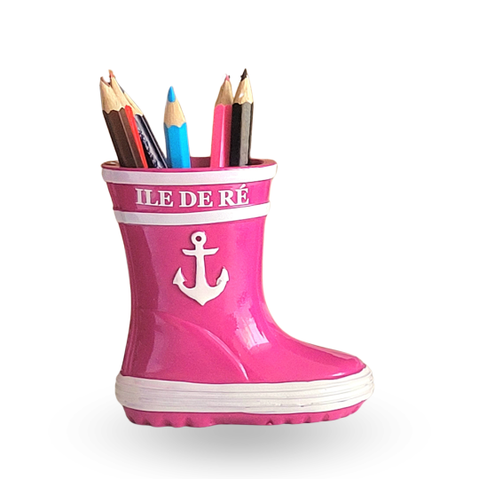 Pot à crayon botte de pêche rose ile de re