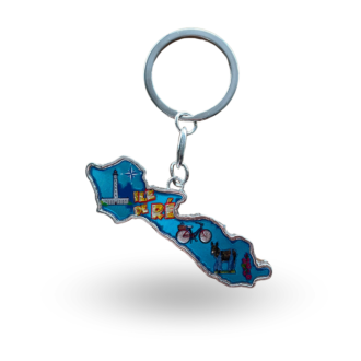 Porte clés Île de Ré - carte bleu brillante