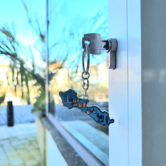 Porte clés Île de Ré - carte brillante bleu décor
