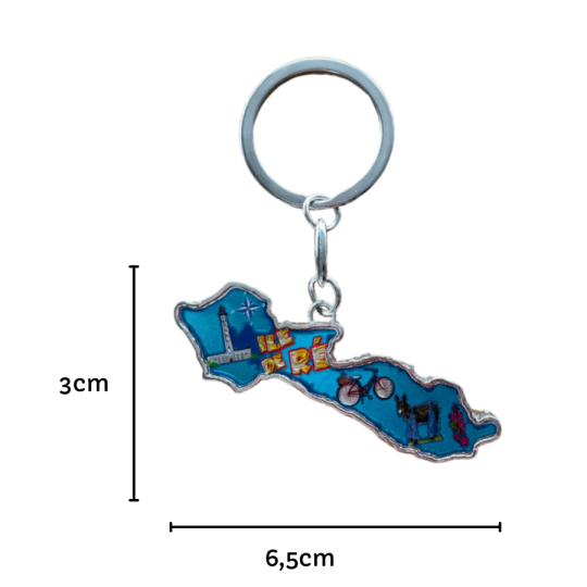 Porte clés Île de Ré carte brillante bleu dimensions