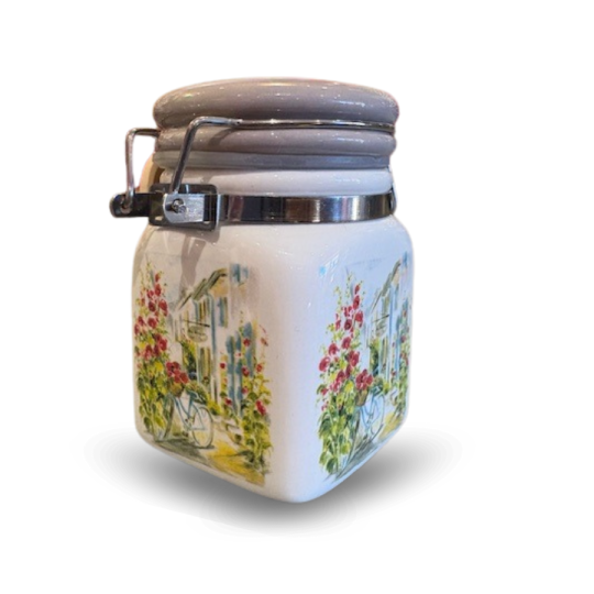 Flower of salt pot with wooden spoon