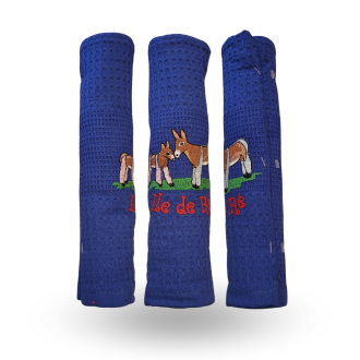 Torchon brodé âne bleu ombre