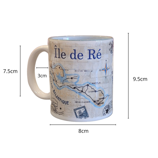 Île de Ré mug featuring a map of the island – Original ceramic souvenir mug