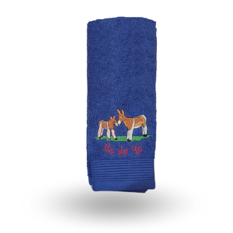 Essuie main brodé âne bleu ombre