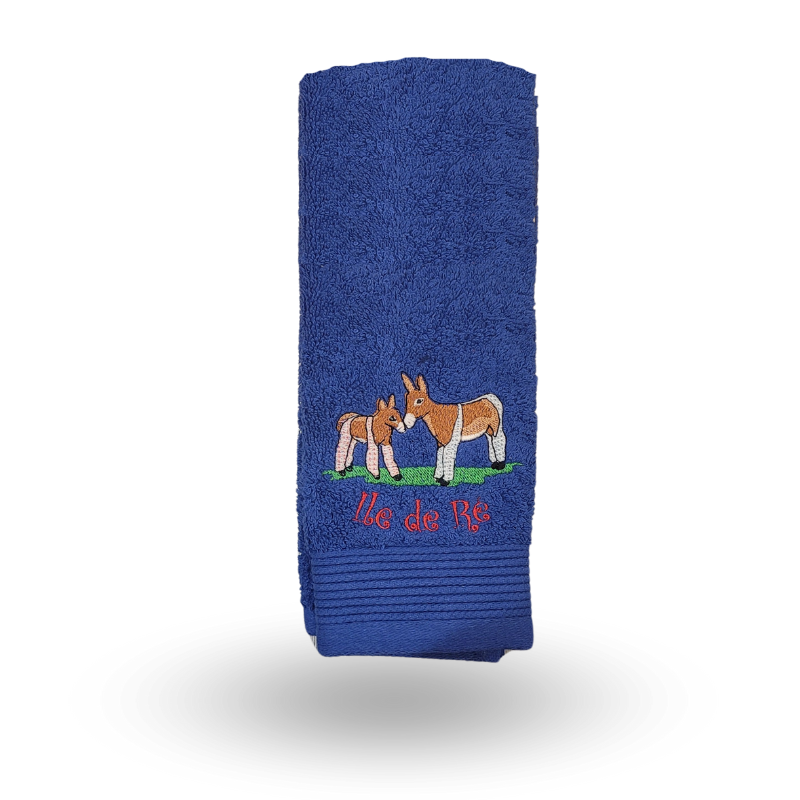 Essuie main brodé âne bleu ombre