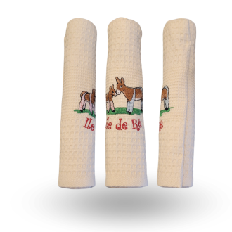 Torchon brodé âne crème