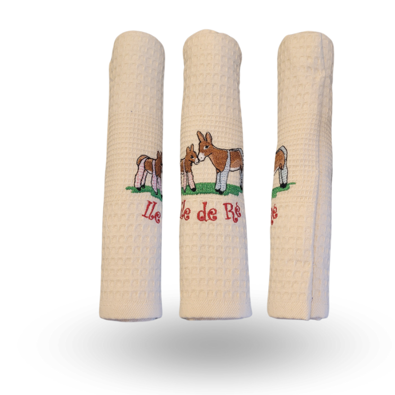 Torchon brodé âne crème