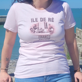 T-shirt femme Île de Ré rose pailleté mise en scène