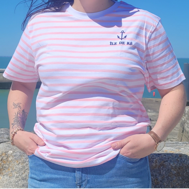 T-shirt femme ile de ré marinière rose