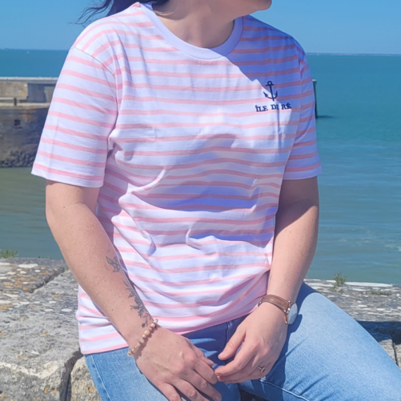Île de Ré women's t-shirt pink stripes