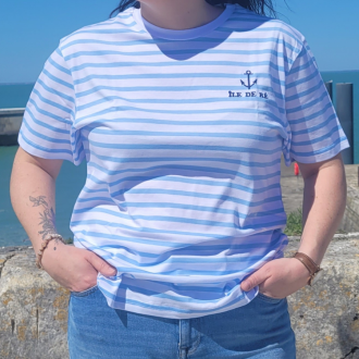 T-shirt Île de Ré marinière bleu ciel