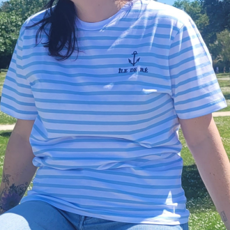 T-shirt Île de Ré marinière bleu ciel