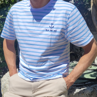 T-shirt Île de Ré marinière bleu ciel