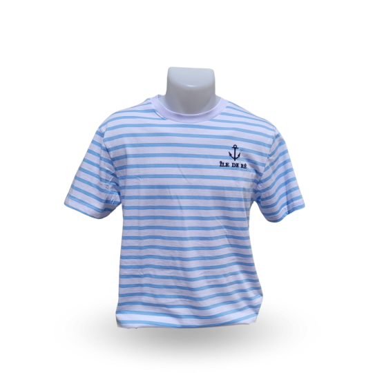 T-shirt Île de Ré marinière bleu ciel buste