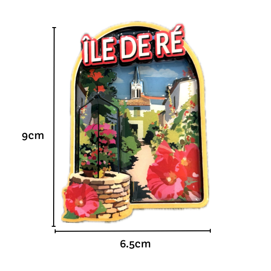 Magnet époxy - Ruelle de l'Île de Ré et ses roses trémières