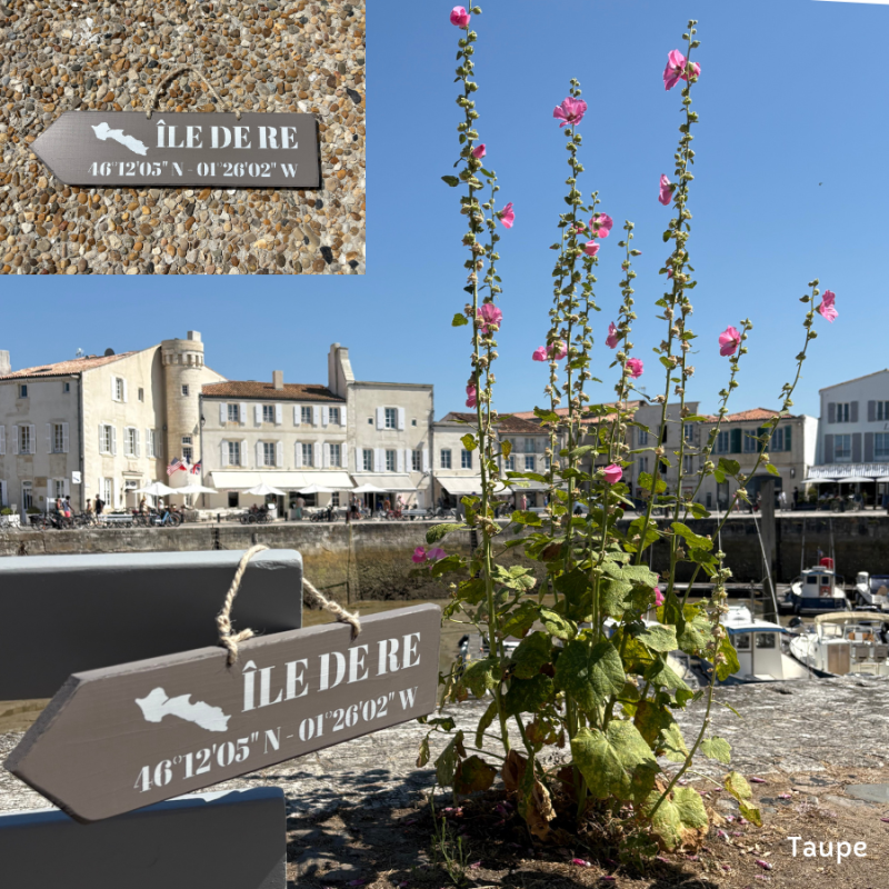Pancarte Île de ré, flèche gauche - Taupe