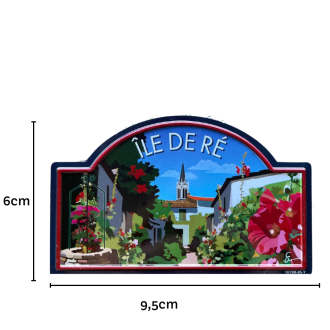 Magnet plaque rue Clocher et roses trémière