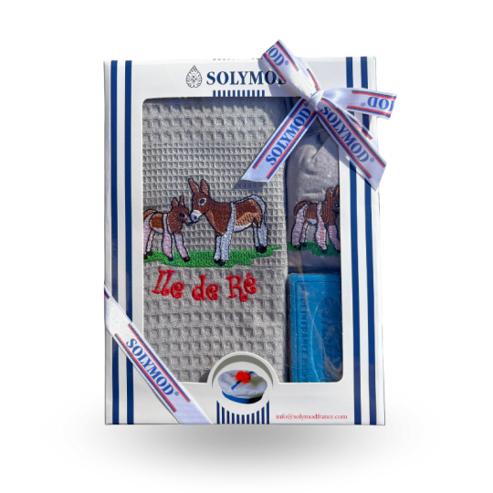 Coffret souvenir Île de Ré torchon âne gris ombre