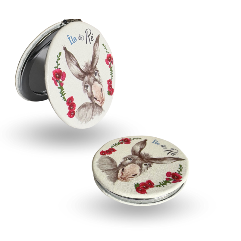 Île de Ré pocket mirror - donkey's head hollyhocks
