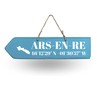 Pancarte en bois - Ars en Ré flèche - Bleu Français