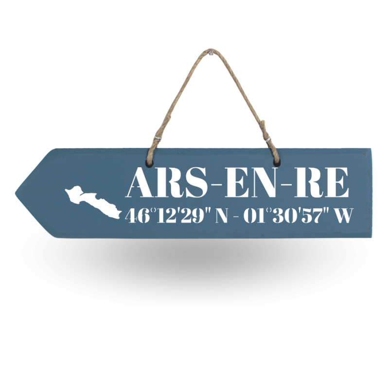 Pancarte en bois - Ars en Ré flèche - Bleu Français
