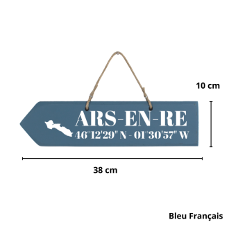 Pancarte en bois - Ars en Ré flèche - Bleu Français