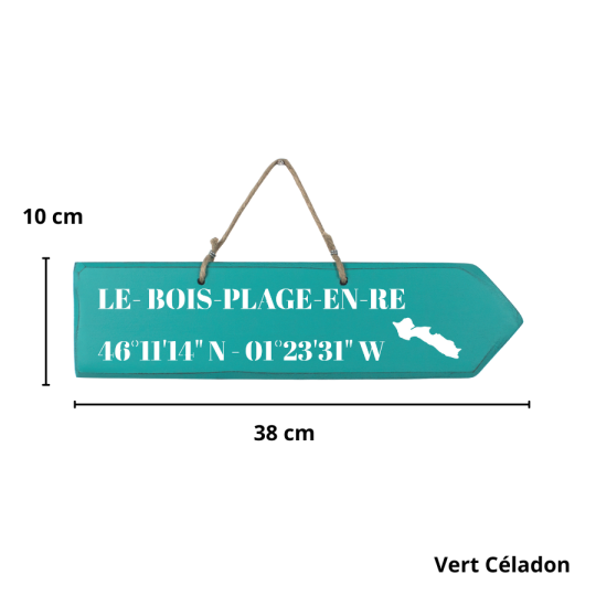 Pancarte en bois - Le Bois Plage flèche droite - Vert Céladon