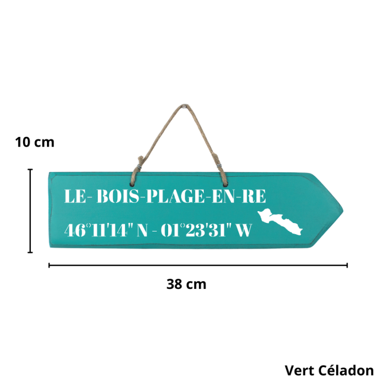 Pancarte en bois - Le Bois Plage flèche droite - Vert Céladon
