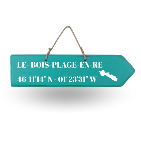 Pancarte en bois - Le Bois Plage flèche droite - Vert Céladon