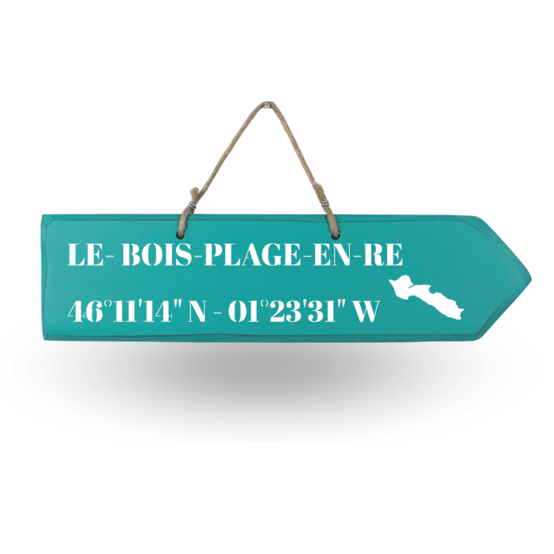Pancarte en bois - Le Bois Plage flèche droite - Vert Céladon