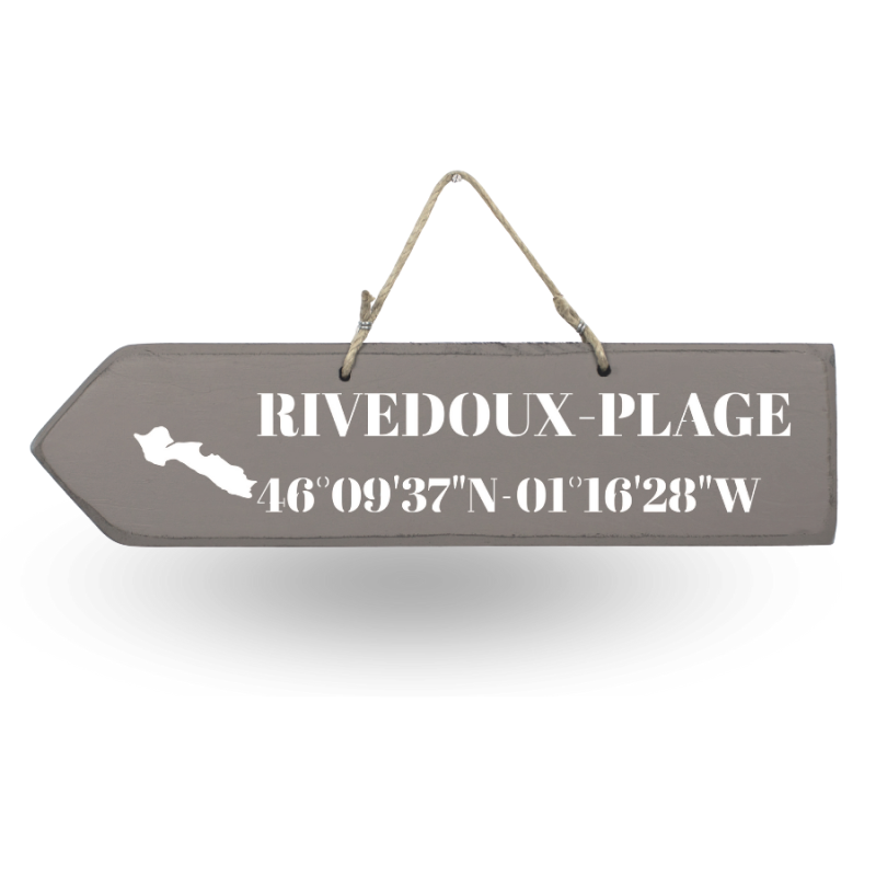 Pancarte en bois - Rivedoux Plage flèche gauche taupe