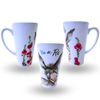 Mug latte Île de Ré tête d'âne roses trémières 360°