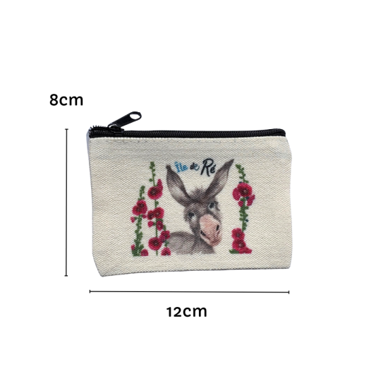 Petite pochette Île de Ré tête d'âne roses trémières dimensions