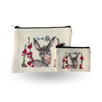 Petite pochette Île de Ré tête d'âne roses trémières ombre