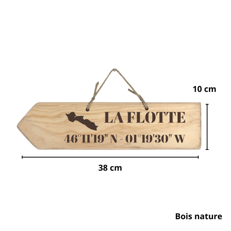 Pancarte en bois directionnelle - La Flotte en Ré flèche gauche