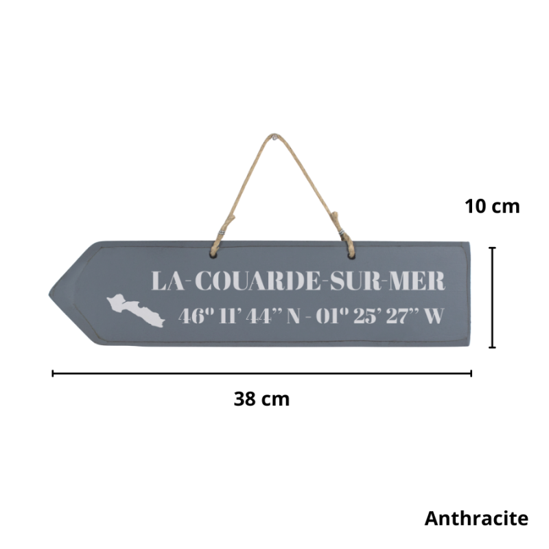 Pancarte en bois - La Couarde sur Mer flèche gauche anthracite
