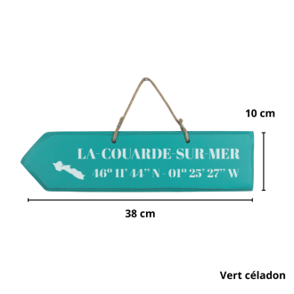 Pancarte en bois - La Couarde sur Mer flèche gauche vert céladon