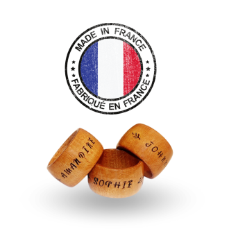 Rond de serviette en bois personnalisé avec prénom - Pyrogravure Fabriqué en France