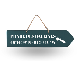 Pancarte en bois - Phare des Baleines flèche droite bleu canard