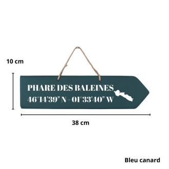Pancarte en bois - Phare des Baleines flèche droite bleu canard