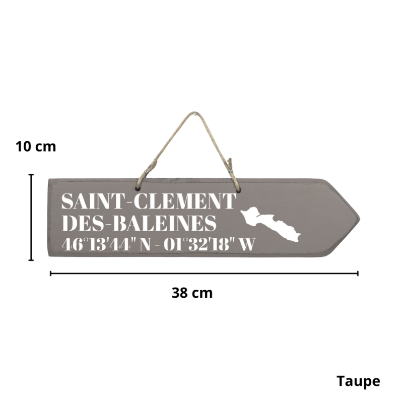 Pancarte en bois - Saint Clément des Baleines flèche droite taupe