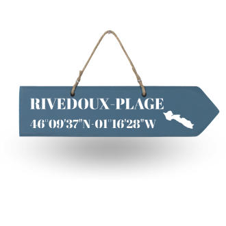 Pancarte en bois - Rivedoux Plage flèche droite bleu français