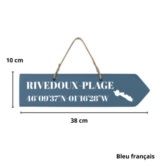 Pancarte en bois - Rivedoux Plage flèche droite bleu français