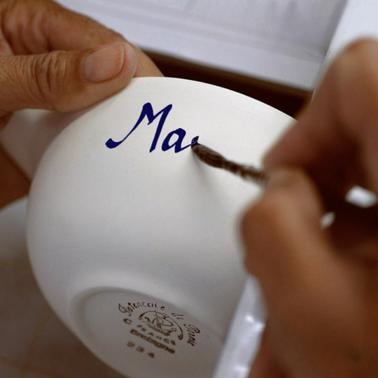 Bol personnalisé avec prénom petit âne île de ré personnalisé en porcelaine de la Faïencerie de Pornic