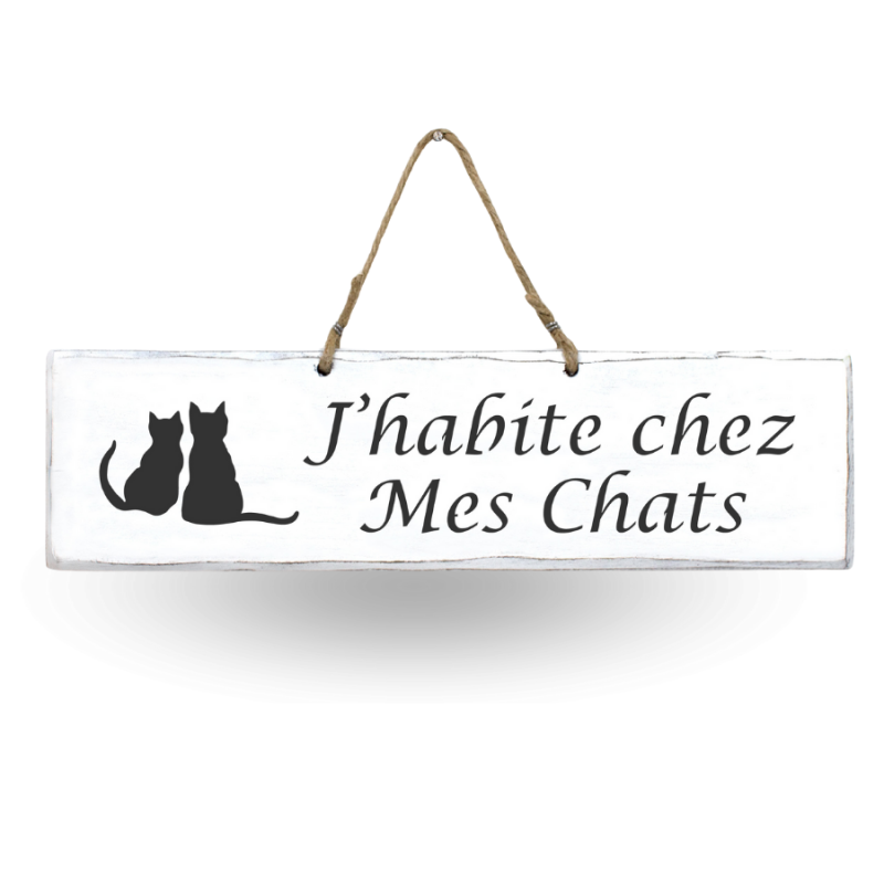 Wooden sign - I live with my cats white